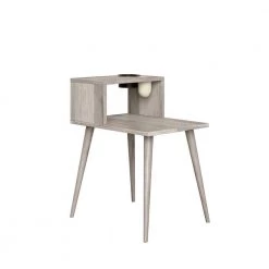 Freemont White Wash Mid Century Modern Wood End Table with Shelf by Handy Living