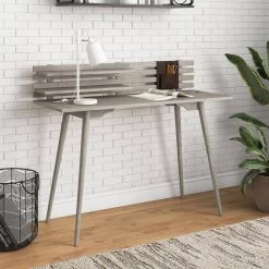 Routon 47.2 in. Rectangular White Wash Solid Wood Writing Desk with Shelves by Handy Living -Jennifer Taylor Home Store white wash handy living writing desks a175319 31 1000