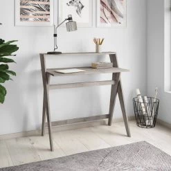 Routon 36.85 in. Rectangular White Wash Solid Wood Scissor Leg Writing Desk with Shelf by Handy Living -Jennifer Taylor Home Store white wash handy living writing desks a175357 31 1000