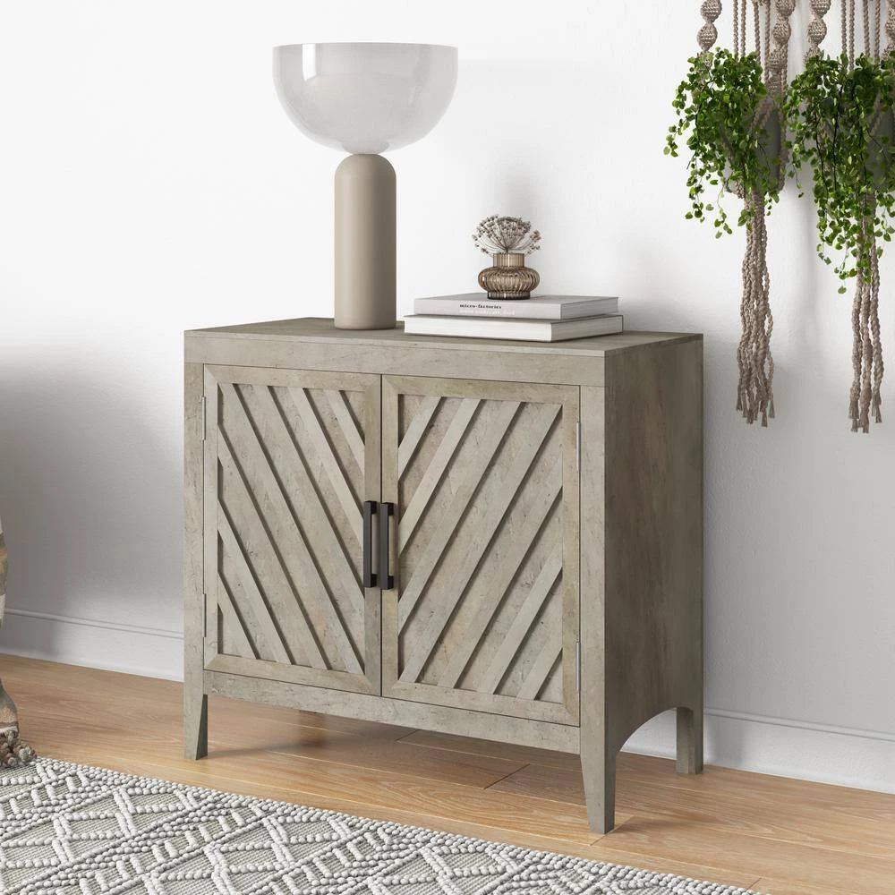 Tolkin Whitewash Rustic Hand-Painted Wood Sideboard with Diagonal-Slat Doors by Handy Living 10 Tolkin Whitewash Rustic Hand-Painted Wood Sideboard with Diagonal-Slat Doors by Handy Living - Image 10