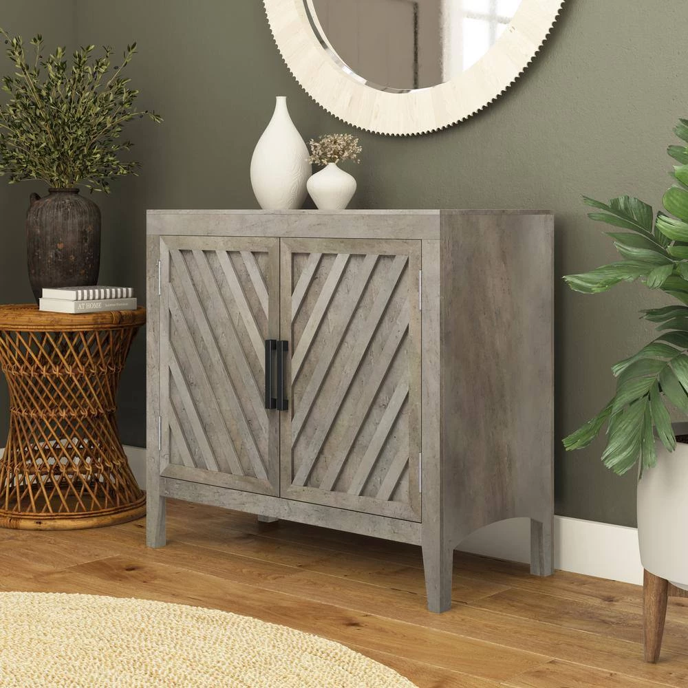 Tolkin Whitewash Rustic Hand-Painted Wood Sideboard with Diagonal-Slat Doors by Handy Living 6 Tolkin Whitewash Rustic Hand-Painted Wood Sideboard with Diagonal-Slat Doors by Handy Living - Image 6