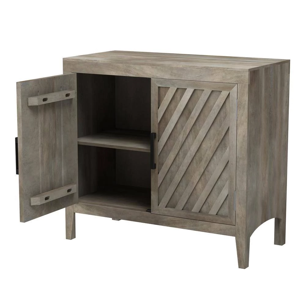 Tolkin Whitewash Rustic Hand-Painted Wood Sideboard with Diagonal-Slat Doors by Handy Living 2 Tolkin Whitewash Rustic Hand-Painted Wood Sideboard with Diagonal-Slat Doors by Handy Living - Image 2