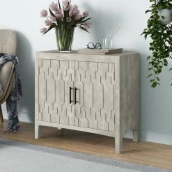 Mondy Whitewash Eclectic Hand-Painted Wood Sideboard with Carved Doors by Handy Living -Jennifer Taylor Home Store whitewash handy living sideboards buffet tables a193580 31 1000