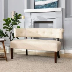 Jared 51 in. Wood Ash Yarn Dyed Tufted Linen 2-Seater Armless Settee with Wood Legs by Jennifer Taylor -Jennifer Taylor Home Store wood ash yarn dyed jennifer taylor loveseats 61020 746 c3 1000