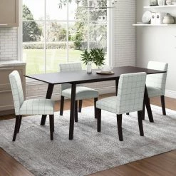 Schmitz Upholstered Dining Side Chairs in Woven Black Check Fabric (Set of 4) by Handy Living -Jennifer Taylor Home Store woven black check handy living dining chairs a184977 31 1000