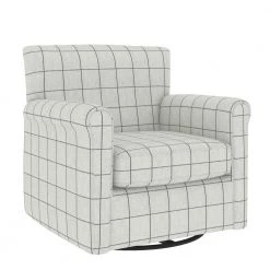 Emilyn Woven Black Check Fabric Modern Rolled Arm Swivel Club Chair by Handy Living